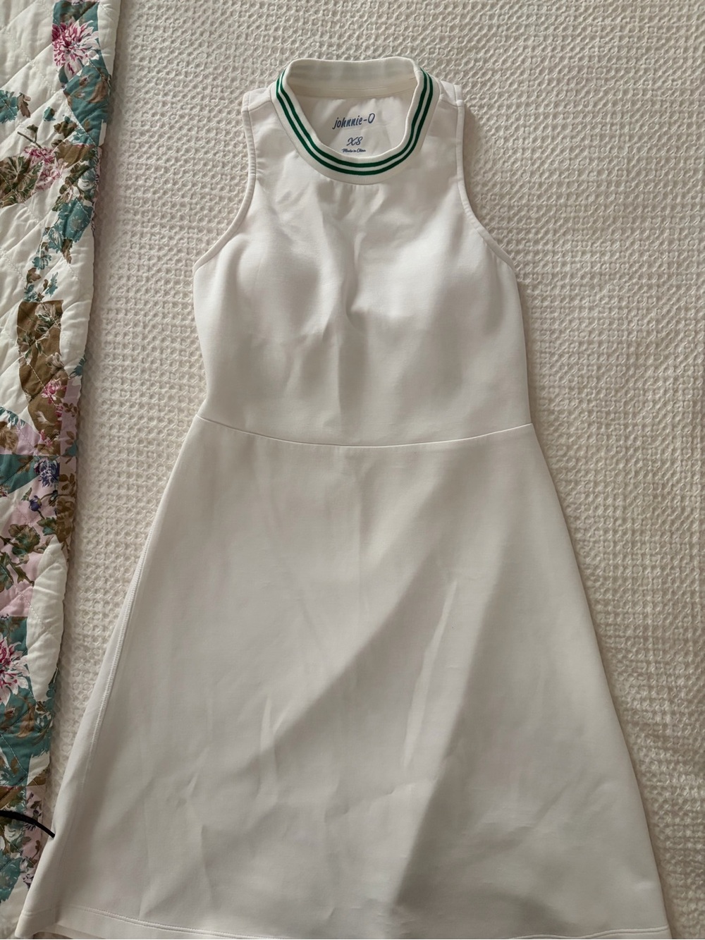 johnnie-O White Sleeveless Tennis Dress with Green Trim